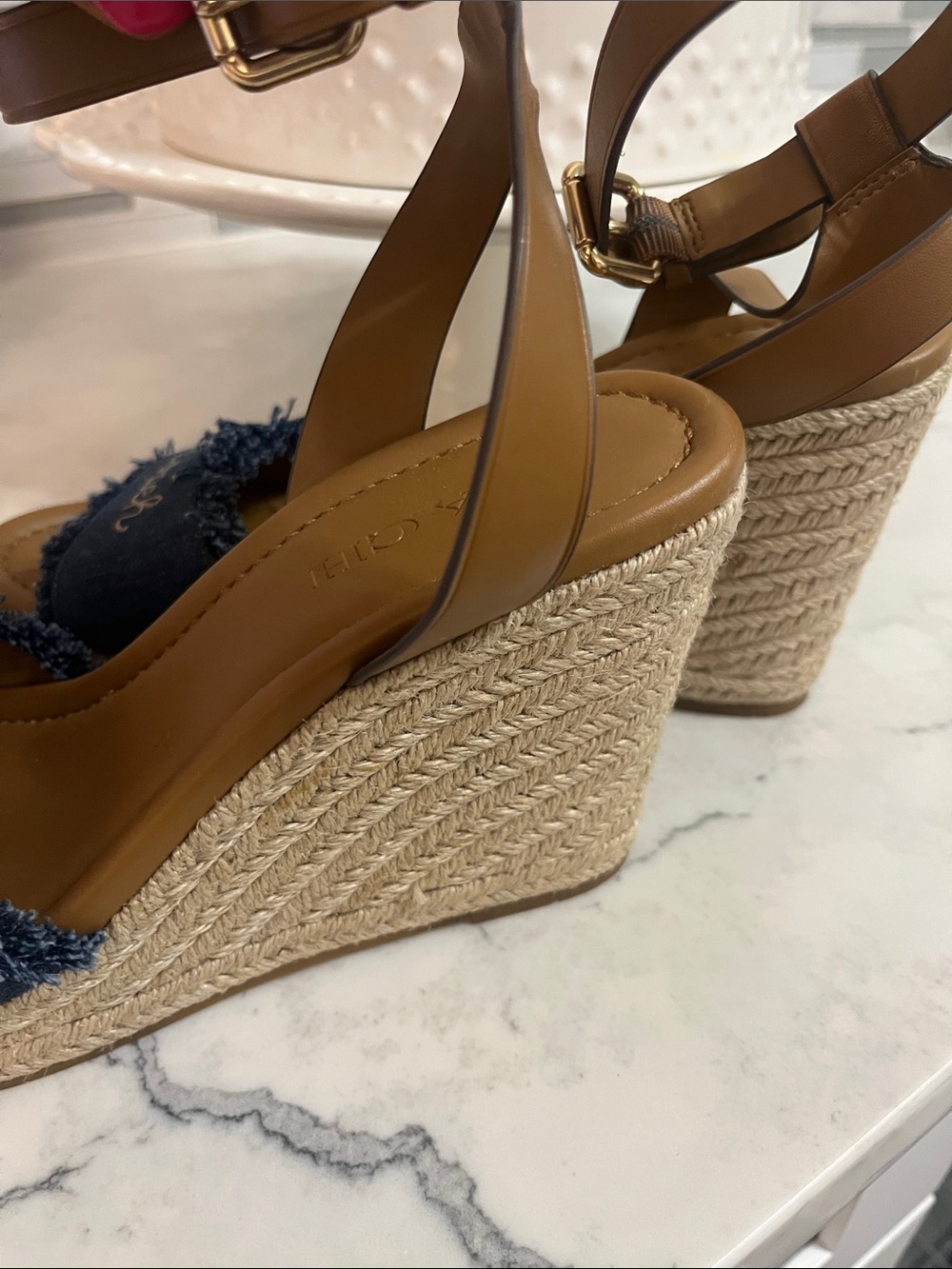 Coach Denim Wedge Sandals - Blue & Brown - Picture 3 of 9